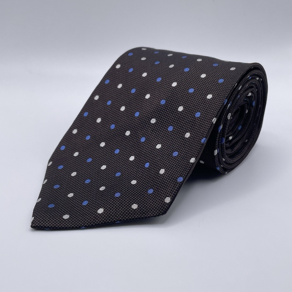 Lauren Ralph Lauren Mens Neck Tie‎ Woven Silk Brown Polka Dot Spotted Designer